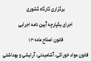 برگزاری کارگاه کشوری اجرای یکپارچه آیین نامه اجرایی قانون اصلاح ماده 13 قانون مواد خوراکی، آشامیدنی، آرایشی و بهداشتی